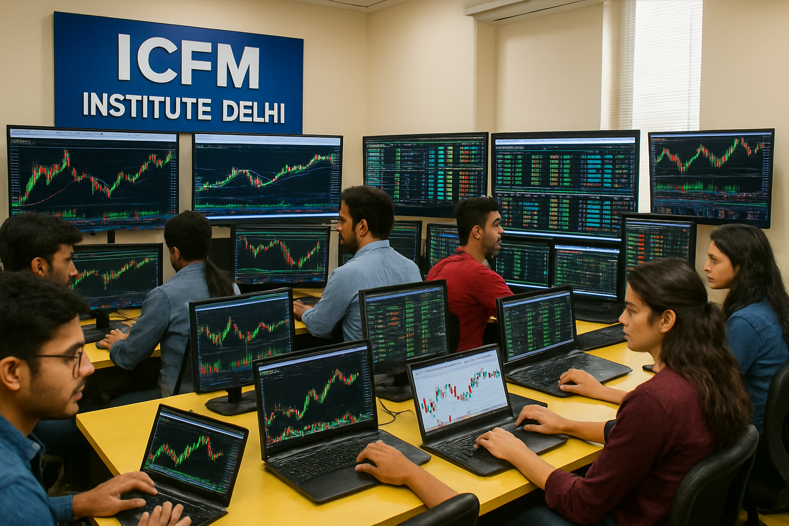 Live market session for intraday trading course participants in Delhi